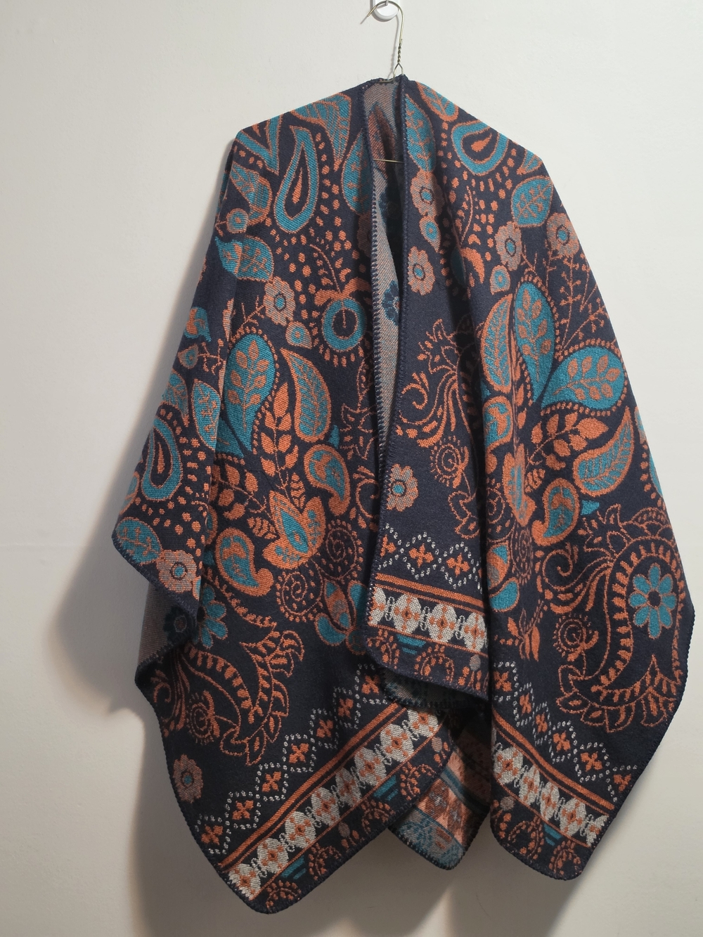 Women's Paisley Pattern Scarf in Teal and Orange